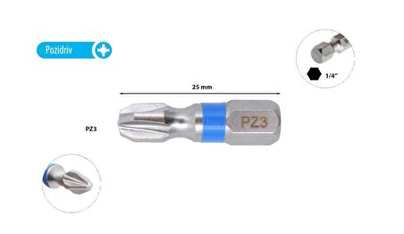 Ceta Form PZ  3 x 25 mm Yıldız Bits Uç Renk Kodlu CB/353TC